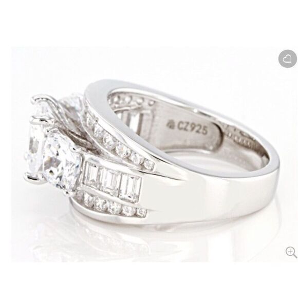 3.82 Ct. Round~Cushion~Baguette Sim Diamond Bridal Wedding Ring Sz 9~.925 SS - Picture 7 of 8